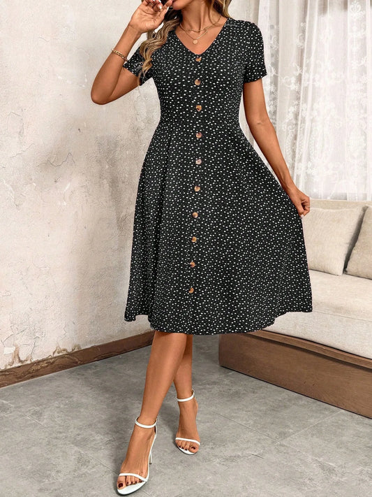 Robe Midi boutonnée, Style Champêtre Lyros