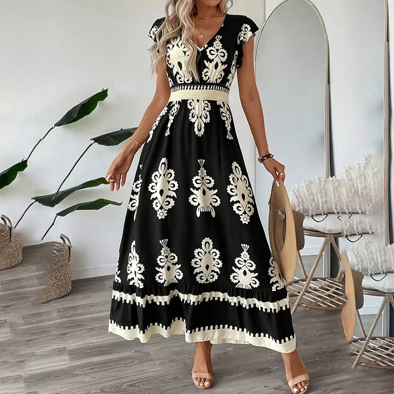 L’Essentiel Boho-Chic : Robe Longue d’Été à Manches Courtes