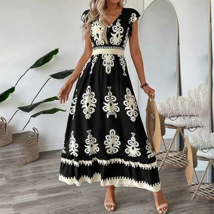 L’Essentiel Boho-Chic : Robe Longue d’Été à Manches Courtes