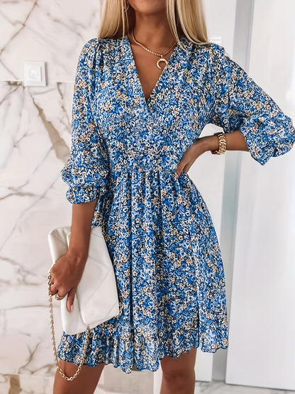 Élégance Florale : Robe Coupe Ombrelle à Col en V – Lyros