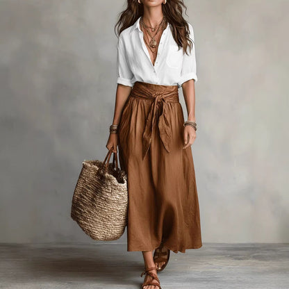 L’Ensemble Signature : Duo Chemise à Manches Longues et Jupe Longue – Lyros