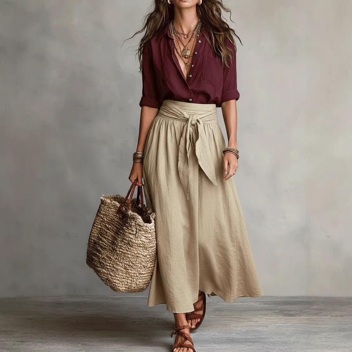 L’Ensemble Signature : Duo Chemise à Manches Longues et Jupe Longue – Lyros