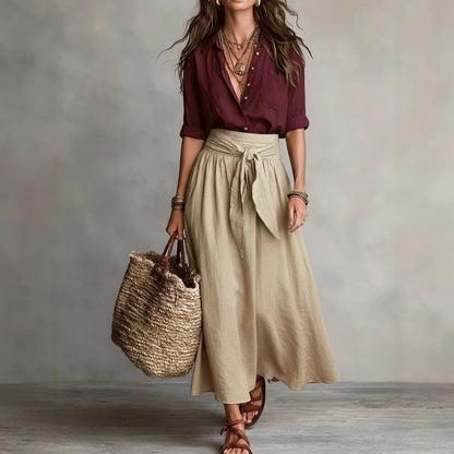 L’Ensemble Signature : Duo Chemise à Manches Longues et Jupe Longue – Lyros