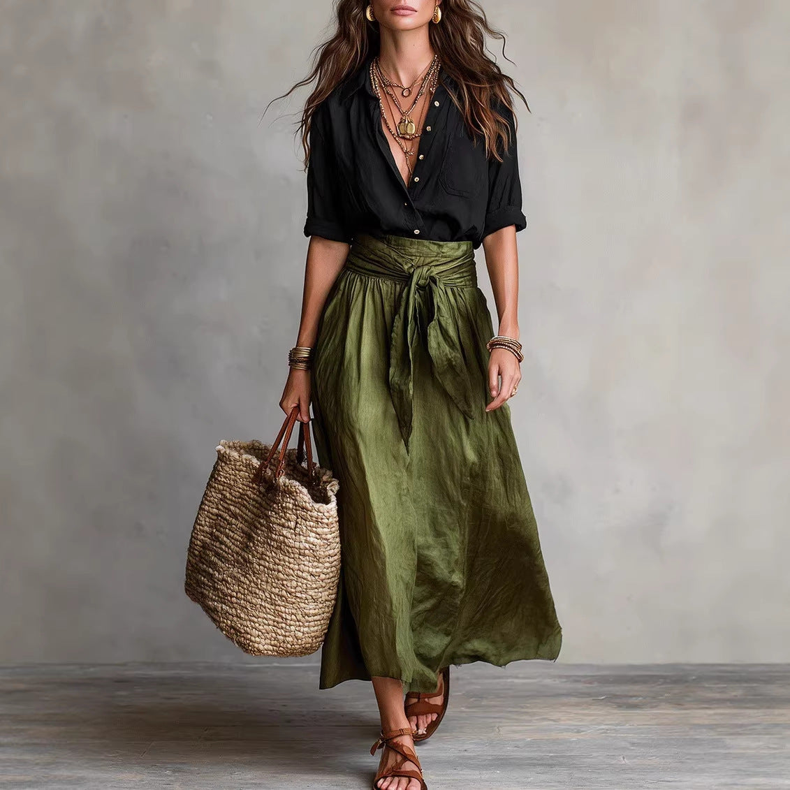 L’Ensemble Signature : Duo Chemise à Manches Longues et Jupe Longue – Lyros