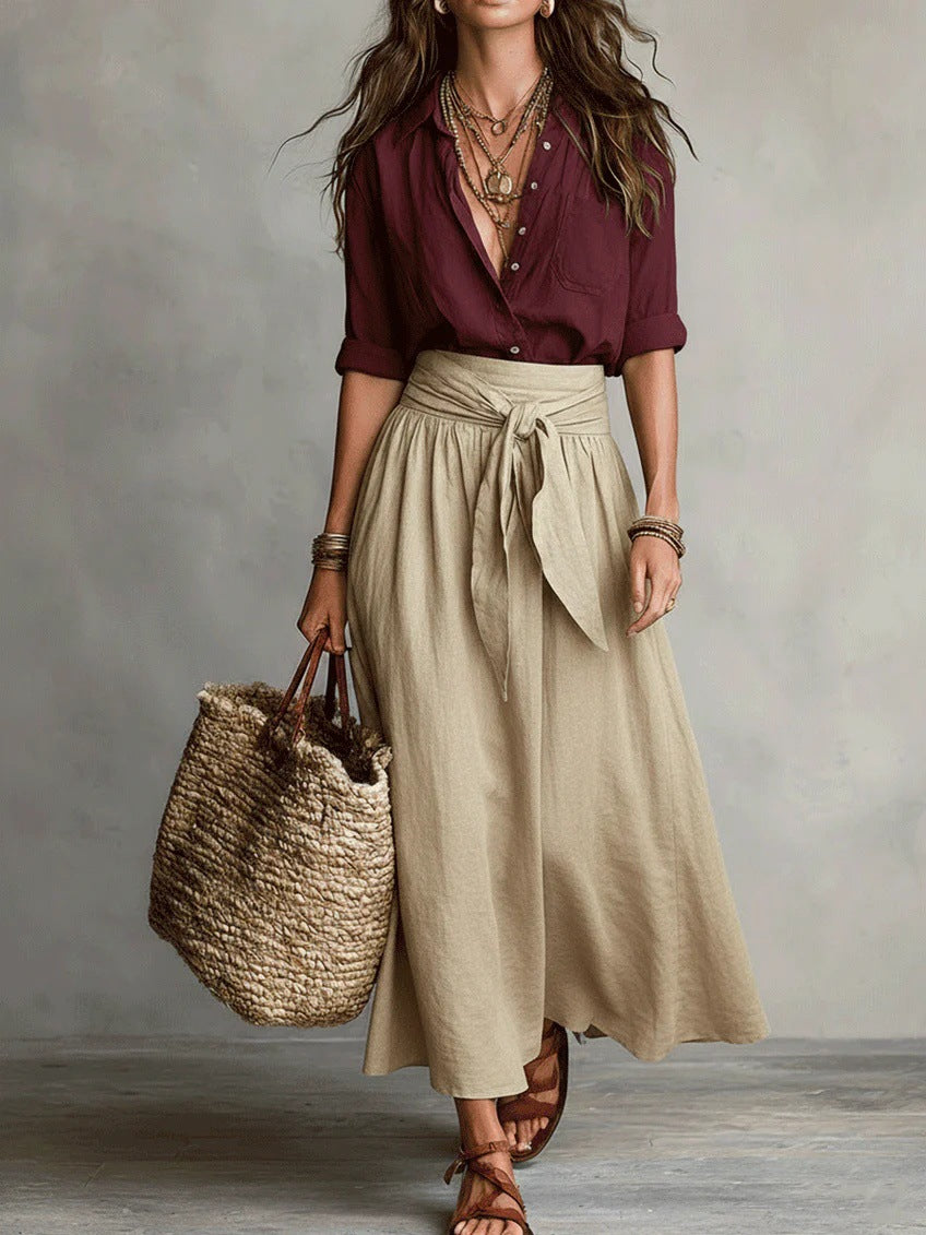 L’Ensemble Signature : Duo Chemise à Manches Longues et Jupe Longue – Lyros