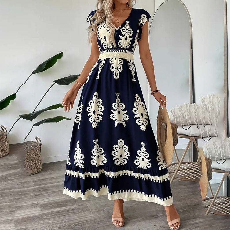 L’Essentiel Boho-Chic : Robe Longue d’Été à Manches Courtes