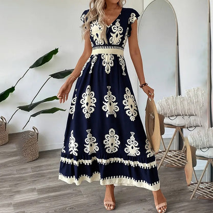 L’Essentiel Boho-Chic : Robe Longue d’Été à Manches Courtes