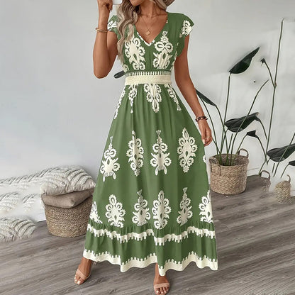L’Essentiel Boho-Chic : Robe Longue d’Été à Manches Courtes