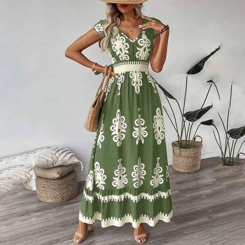 L’Essentiel Boho-Chic : Robe Longue d’Été à Manches Courtes
