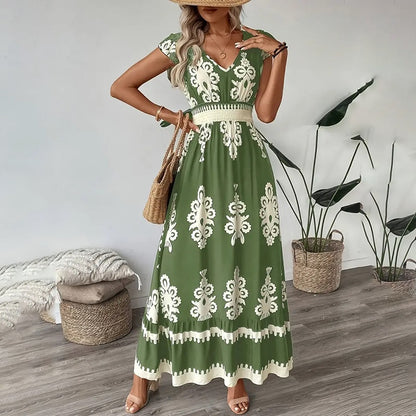 L’Essentiel Boho-Chic : Robe Longue d’Été à Manches Courtes