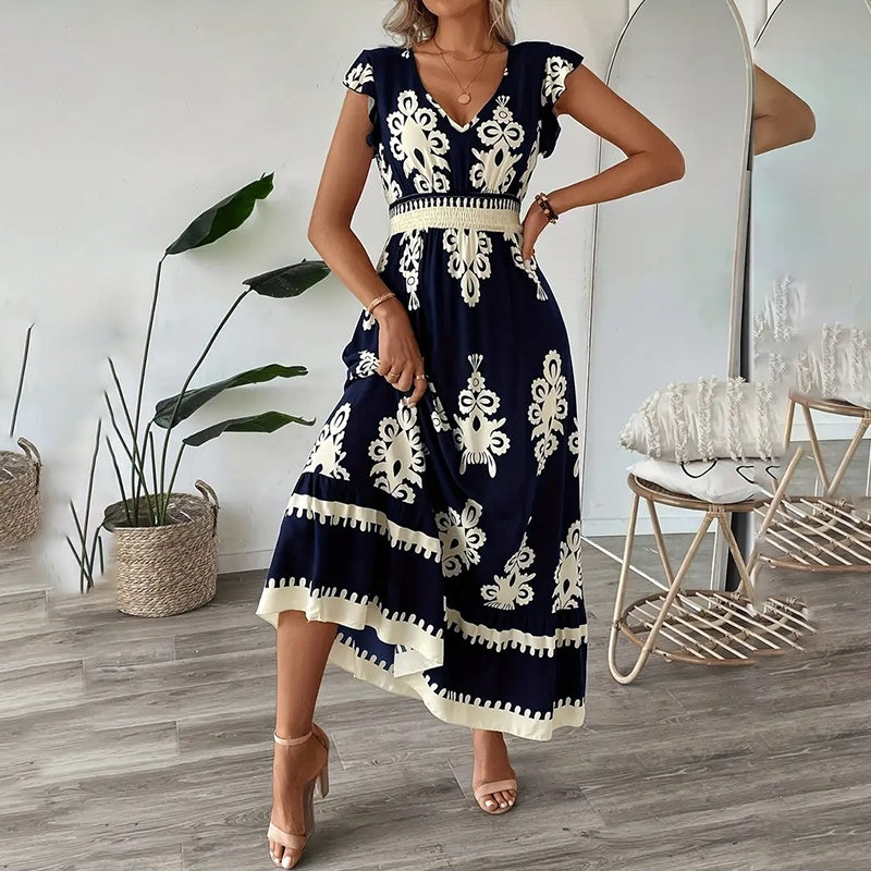 L’Essentiel Boho-Chic : Robe Longue d’Été à Manches Courtes