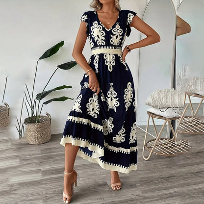 L’Essentiel Boho-Chic : Robe Longue d’Été à Manches Courtes