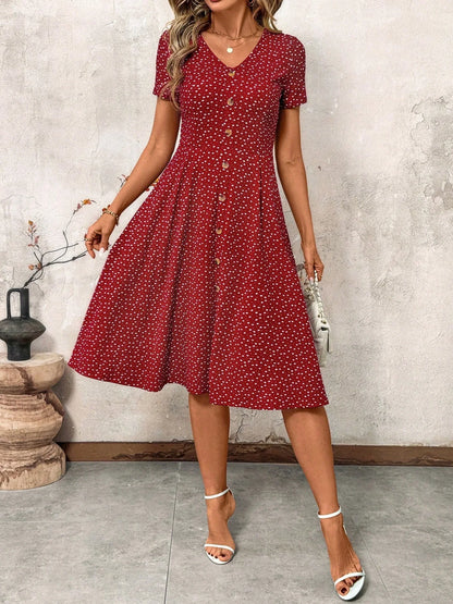 Robe Midi boutonnée, Style Champêtre Lyros