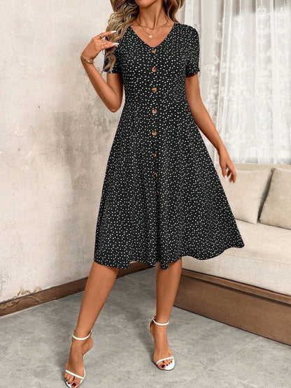 Robe Midi boutonnée, Style Champêtre Lyros