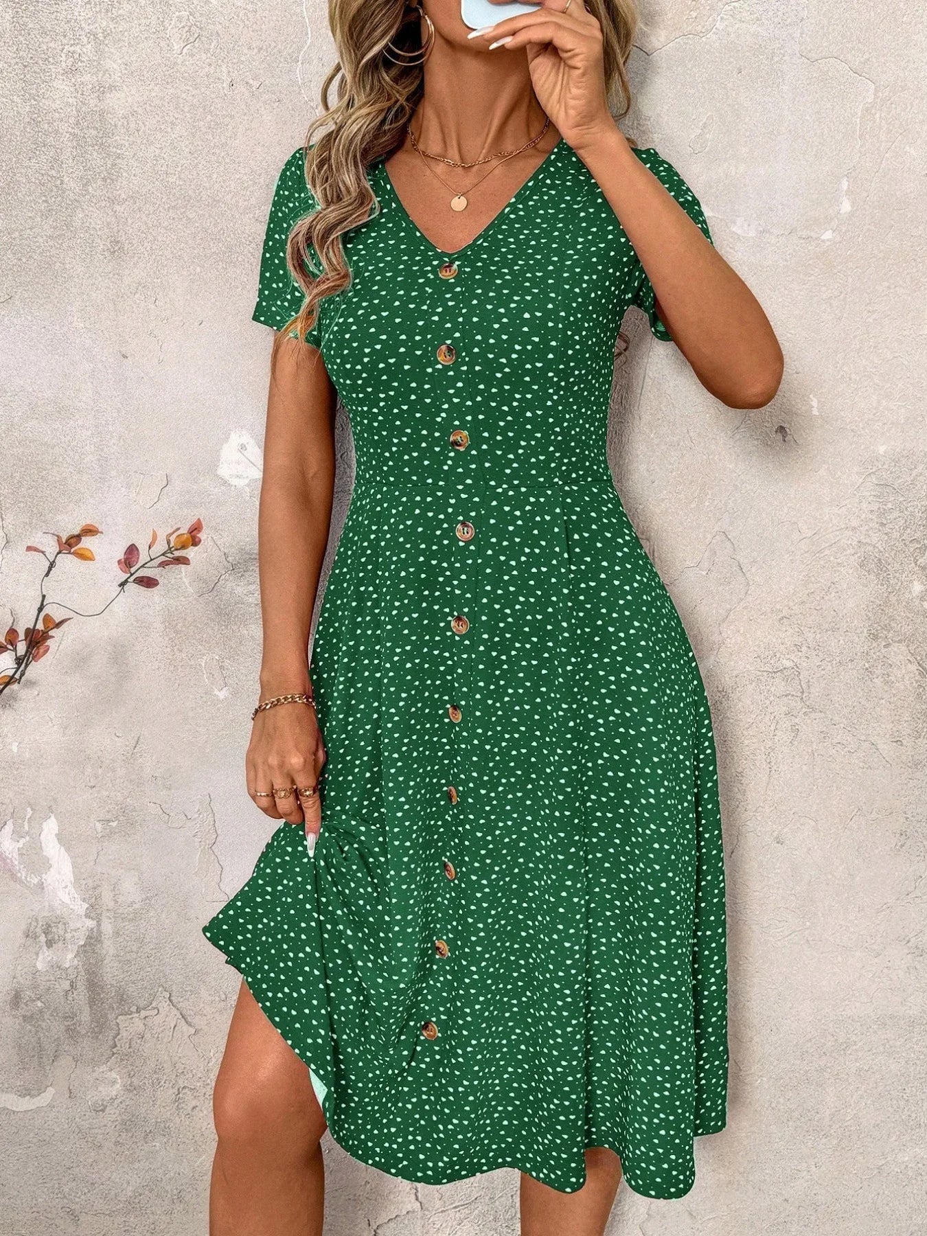 Robe Midi boutonnée, Style Champêtre Lyros