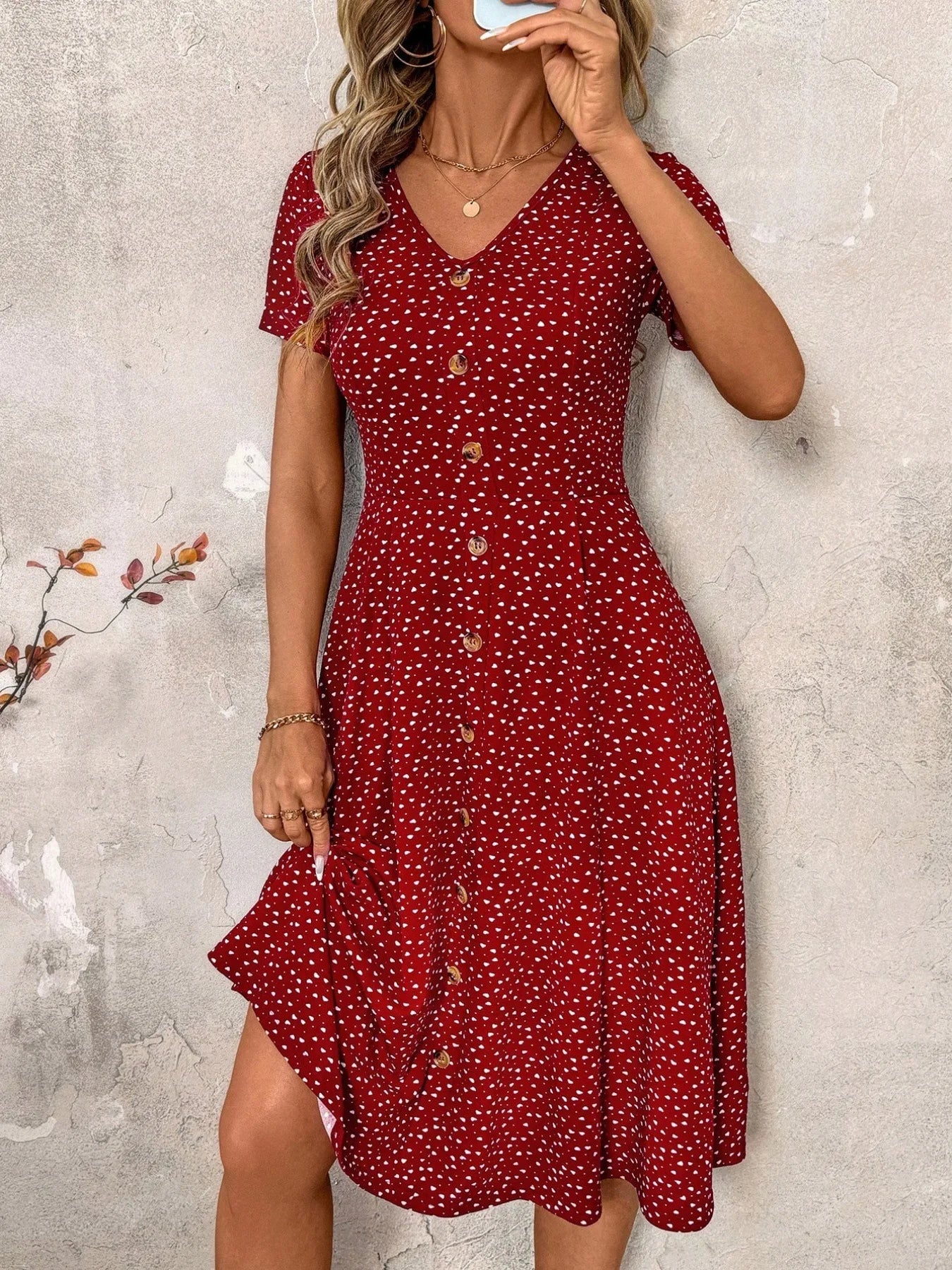 Robe Midi boutonnée, Style Champêtre Lyros