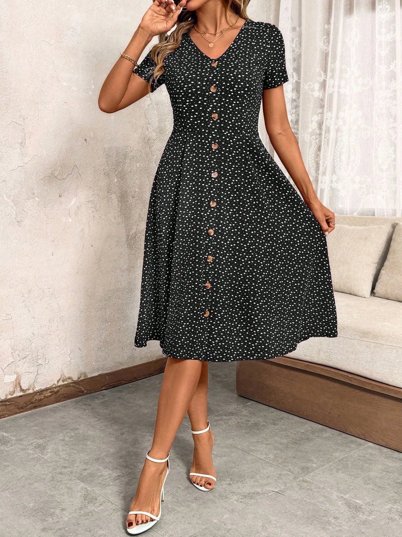 Robe Midi boutonnée, Style Champêtre Lyros