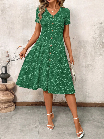 Robe Midi boutonnée, Style Champêtre Lyros