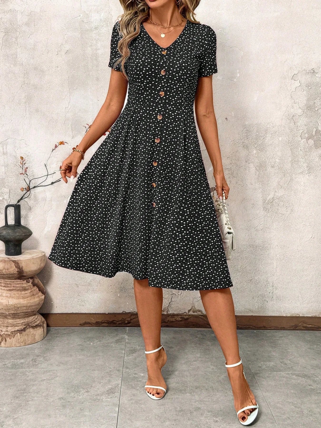 Robe Midi boutonnée, Style Champêtre Lyros