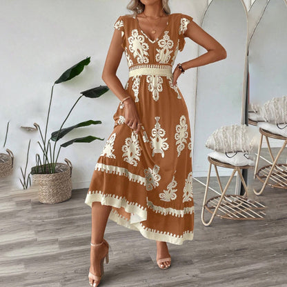 L’Essentiel Boho-Chic : Robe Longue d’Été à Manches Courtes