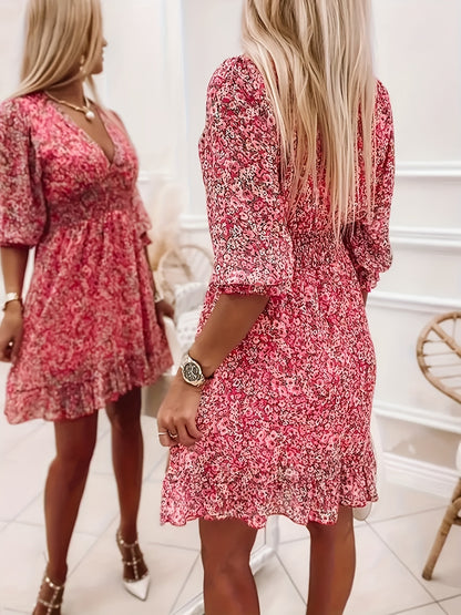 Élégance Florale : Robe Coupe Ombrelle à Col en V – Lyros