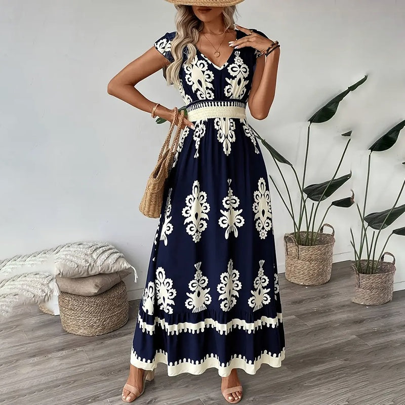 L’Essentiel Boho-Chic : Robe Longue d’Été à Manches Courtes