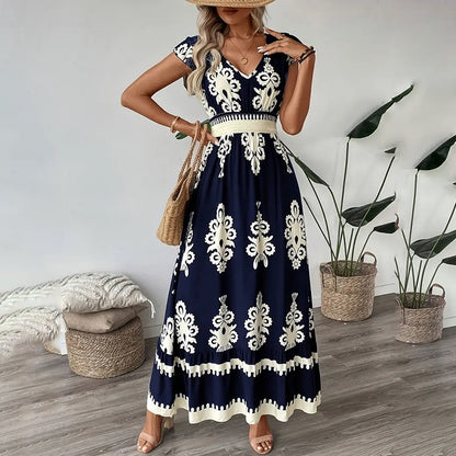 L’Essentiel Boho-Chic : Robe Longue d’Été à Manches Courtes