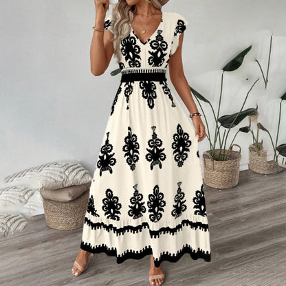 L’Essentiel Boho-Chic : Robe Longue d’Été à Manches Courtes