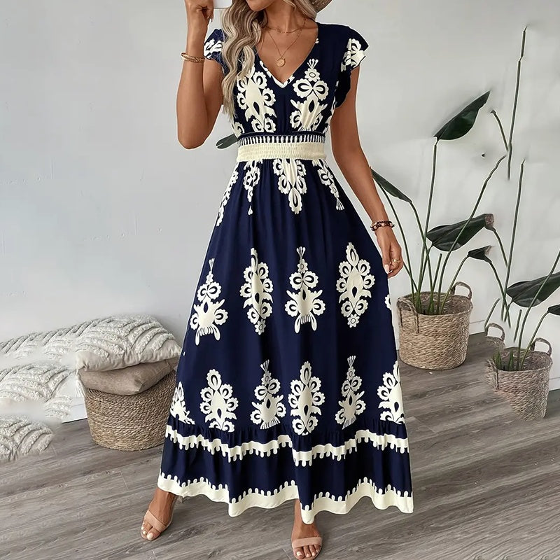 L’Essentiel Boho-Chic : Robe Longue d’Été à Manches Courtes