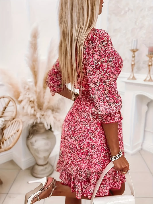 Élégance Florale : Robe Coupe Ombrelle à Col en V – Lyros