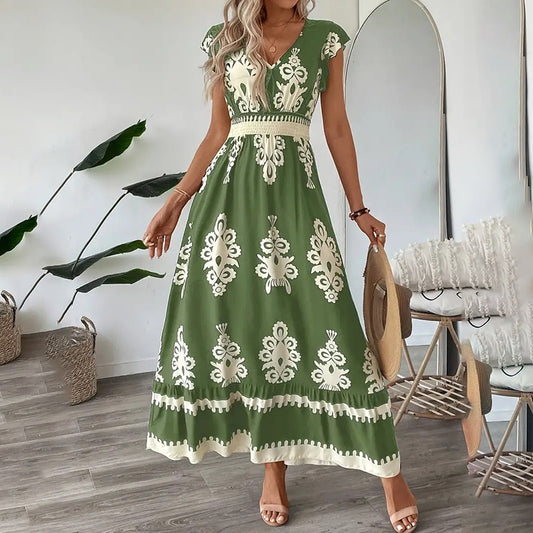 L’Essentiel Boho-Chic : Robe Longue d’Été à Manches Courtes