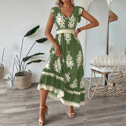 L’Essentiel Boho-Chic : Robe Longue d’Été à Manches Courtes